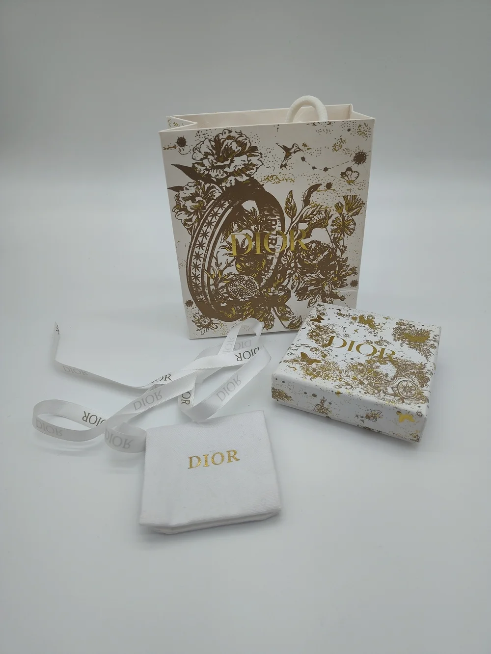 DIOR Limited Edition Gold Foil Butterfly Gift Bag Box Ribbon Dust Bag Set